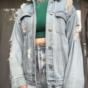 Forever 21 Light Blue Distressed Denim Jacket